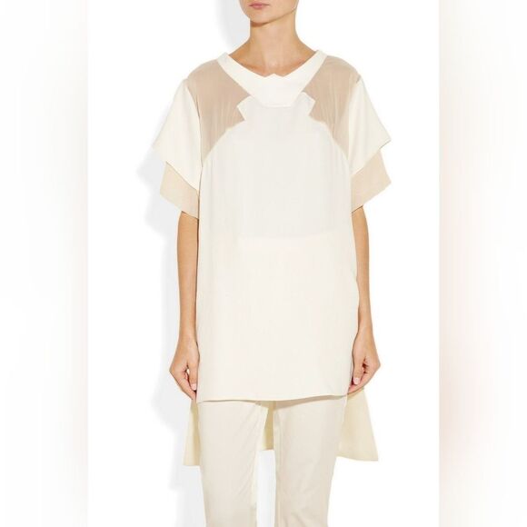 ESTEBAN CORTAZAR Ivory leather trimmed tunic size 4 in VGUC - Picture 1 of 11
